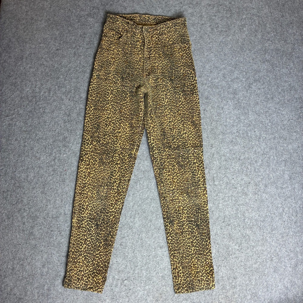 Pacific Gold Apparel Leopard Print Jeans Womens 24x29 Tan Studded High Rise VTG